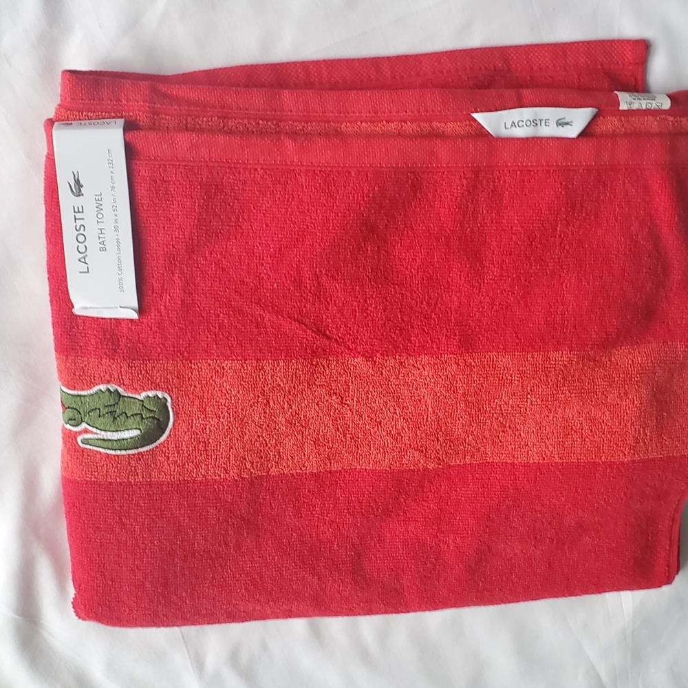 Lacoste Towel Bath Spa Pool Croc Travel ORANGE Cotton 30x52" Beach BATHROOM - Picture 5 of 7
